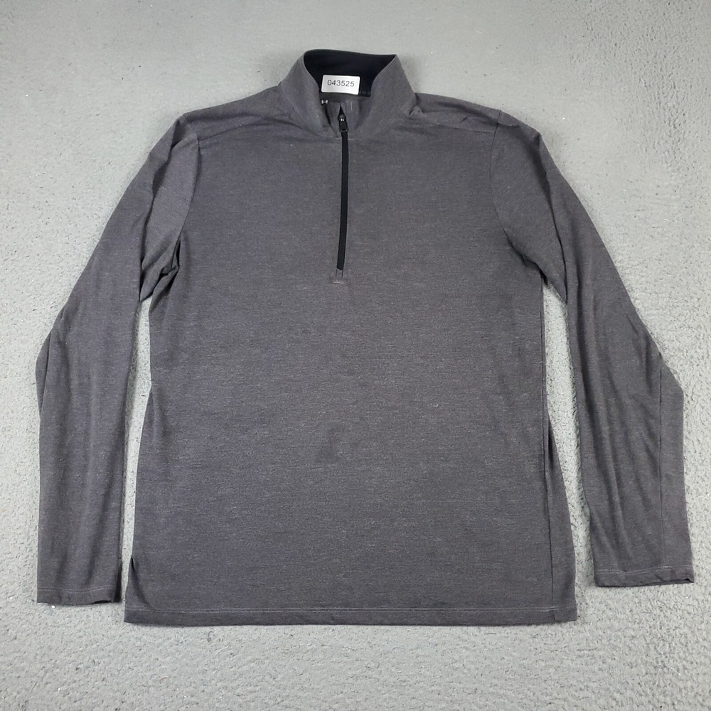 Under Armour T Shirt Mens Medium Gray Active 1/4 Zip Pullover Long Sleeve *
